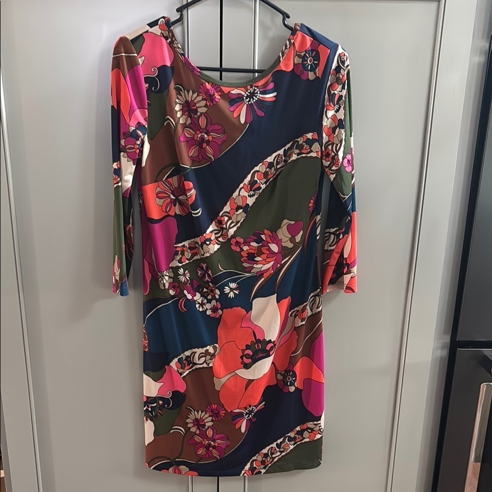 Trina Turk floral retro 3/4 sleeve dress sz medium